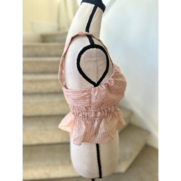 Maeve Light Pink & White Pinstripe Peplum Crop Top - Picture 3 of 6